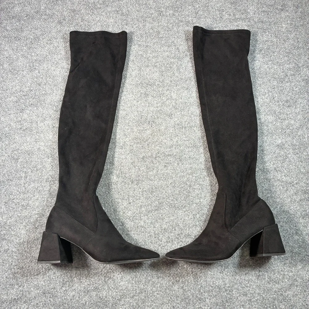 Steve Madden Shari OTK Boots Womens 9 Black Faux Suede Pointed Toe Block Heel